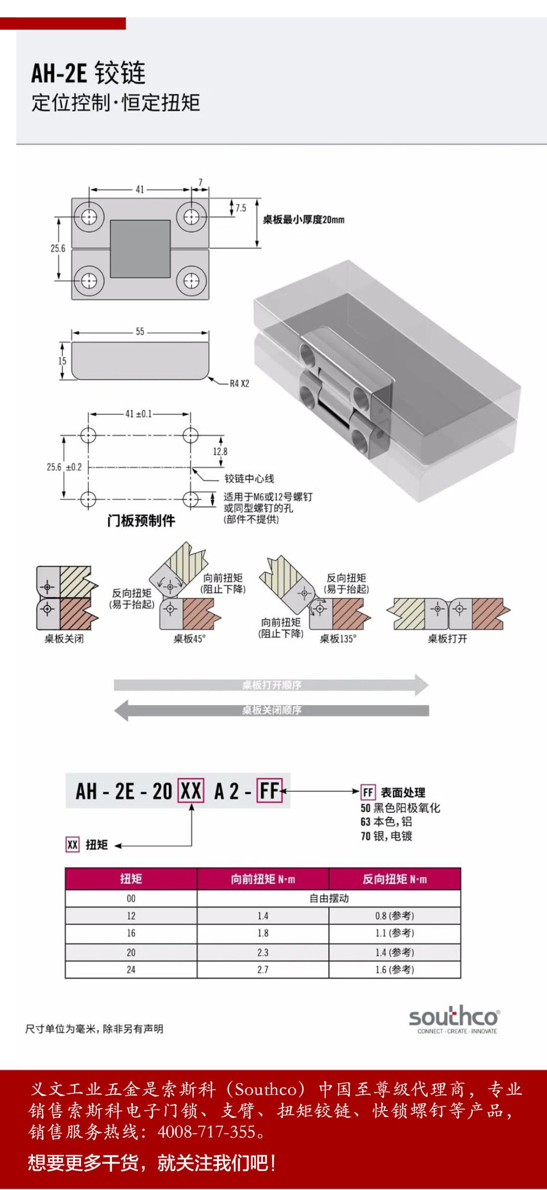 southco双折恒定扭距定位铰链03
